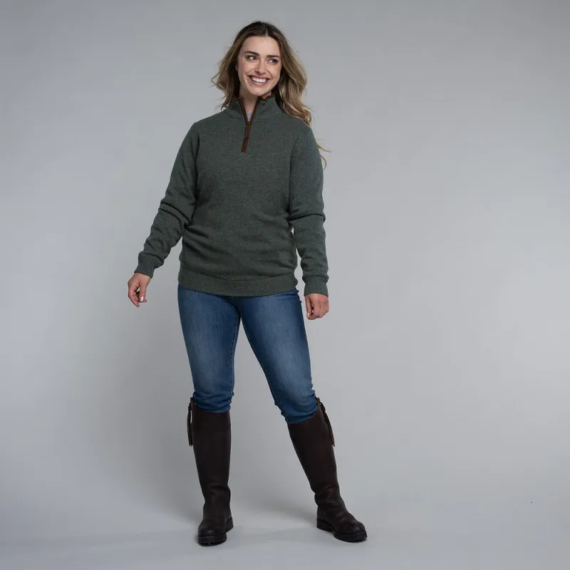 Schoffel Womens Lambswool Aerobloc 1/4 Zip Jumper Cedar Green-1